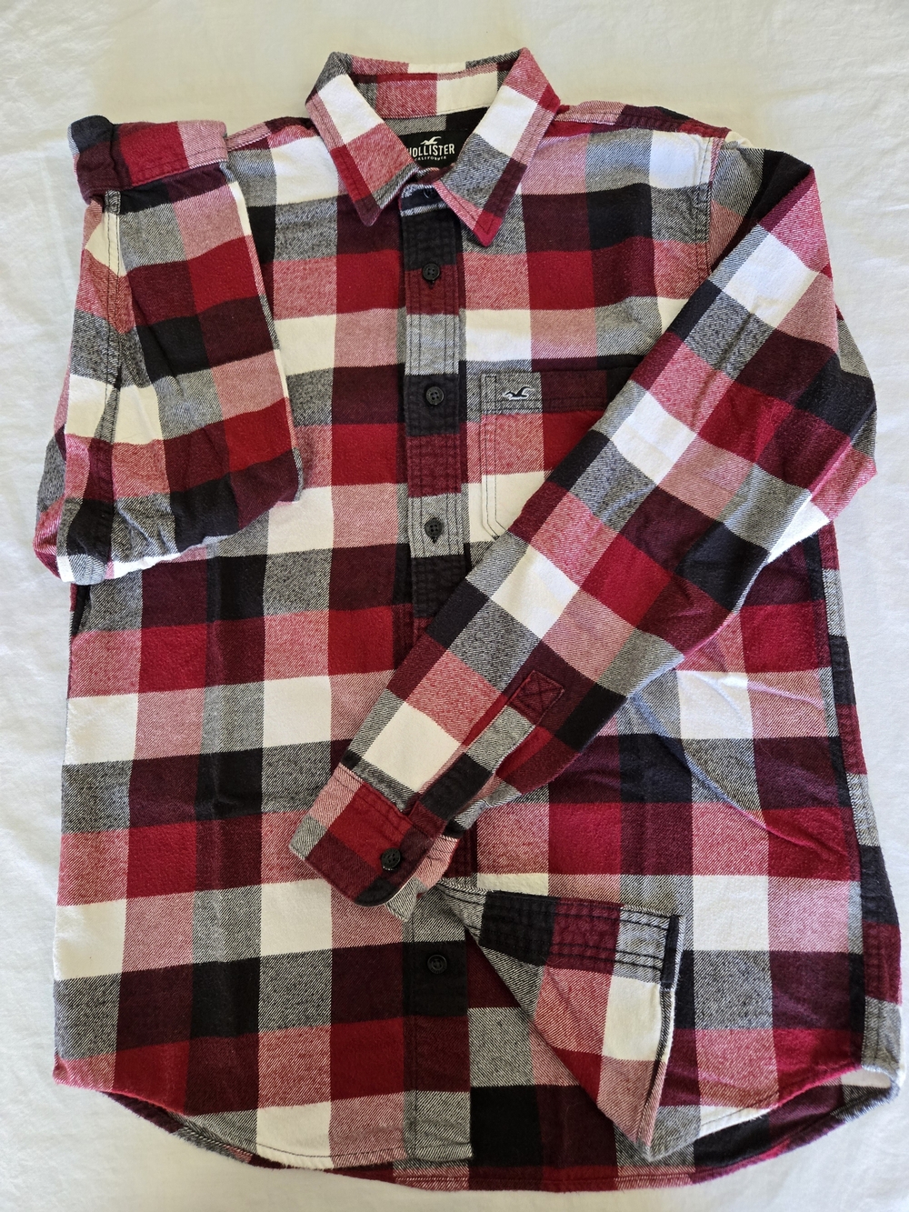 Hollister California Red Black White Gray Buffalo Plaid Flannel Shirt Men’s M